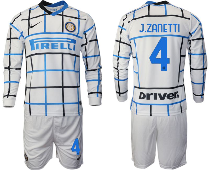 Men 2020-2021 club Inter milan away long sleeve #4 white Soccer Jerseys->customized soccer jersey->Custom Jersey